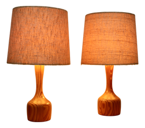 Vintage German Table Lamps with Wooden Base and Wool Shade, 1960s, Set of 2