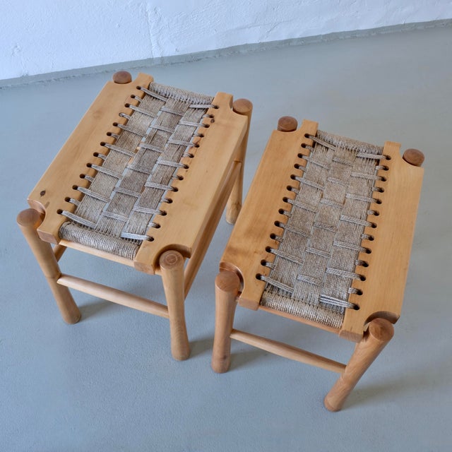 Wood French Woven Seat Stool, 1960s For Sale - Image 7 of 8