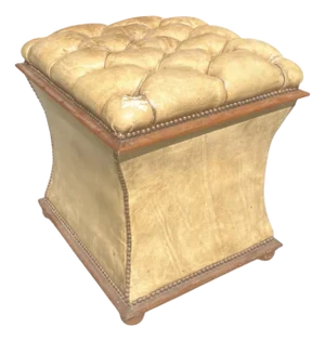 English Leather Upholstered Victorian Ottoman With Storage