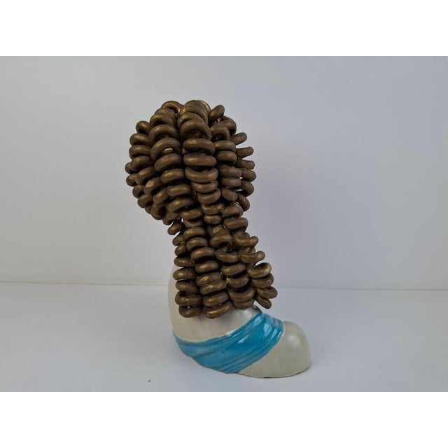 Art Deco Ceramic Bust of a Woman with Gilded Curled Hair, Czechoslovakia, 1930s For Sale - Image 15 of 18