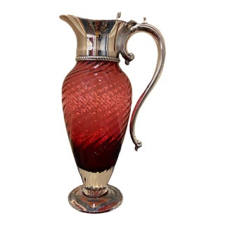 Late 20th Century Ruby Red Glass and Sterling Silver Carafe For Sale