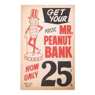 Mr. Peanut Bank Sign C.1950 For Sale