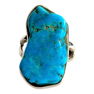 * Organic Genuine Arizona Blue Turquoise Statement Ring in Sterling Silver, Vintage Estate, Size 7