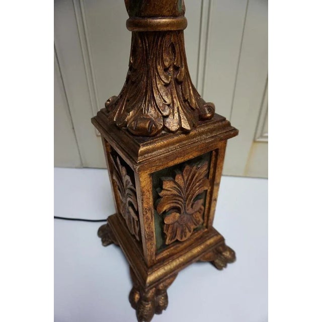 Gold Italian Florentine Torchère Floor Lamp in Hand-Carved Gold-Gilt and Green Wood, 1950s For Sale - Image 8 of 13