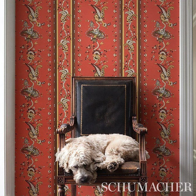 Schumacher Sample - Schumacher Elena Paisley Stripe Wallpaper in Pompeii For Sale - Image 4 of 5