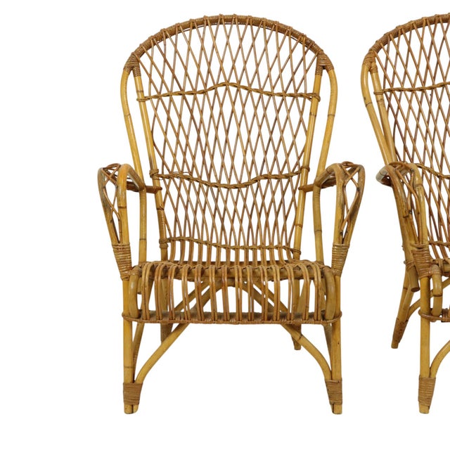 1960s Vintage Rattan Armchairs and Table, 1960s, Set of 3 For Sale - Image 5 of 18