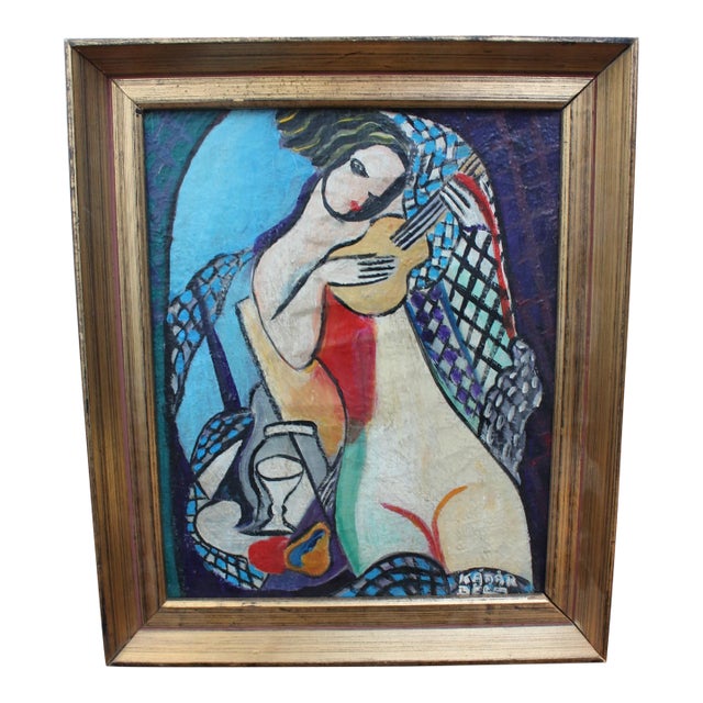 1930s Modernist Hungarian Style Oil Painting Nude Female Homage to Béla Kádár Framed For Sale