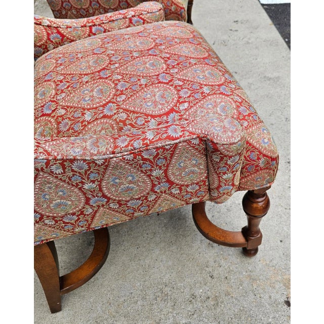 Pair of Vintage Custom Made William and Mary Style Wingback Chairs For Sale - Image 4 of 7