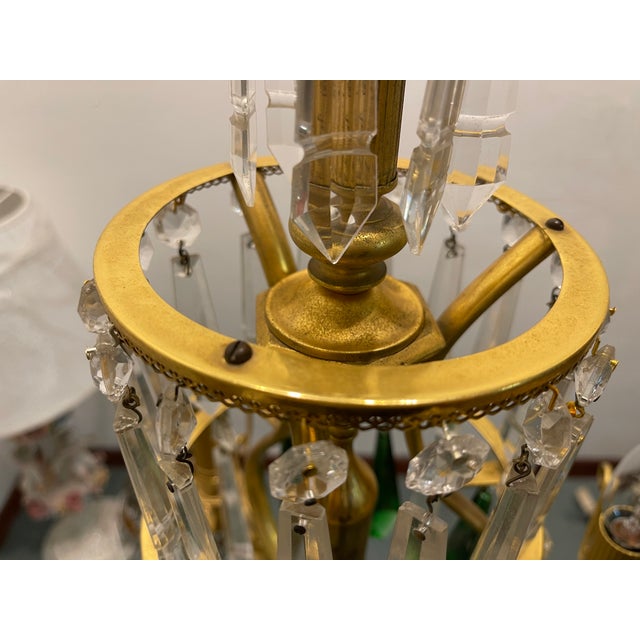 Brass and Green Crystal Chandelier, 1960s For Sale - Image 4 of 12