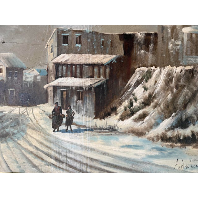 1960s A. Angivoni European Town Winter Landscape Oil on Canvas Painting, Framed For Sale - Image 4 of 11