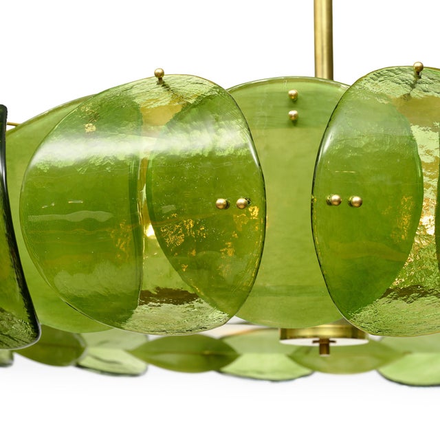 Venetian Glass, Impressive Drum Chandelier, Green, Murano, Italy For Sale In Austin - Image 6 of 9