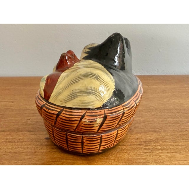 Vintage Papier-Mâché Cat Basket Trinket Box For Sale - Image 6 of 9