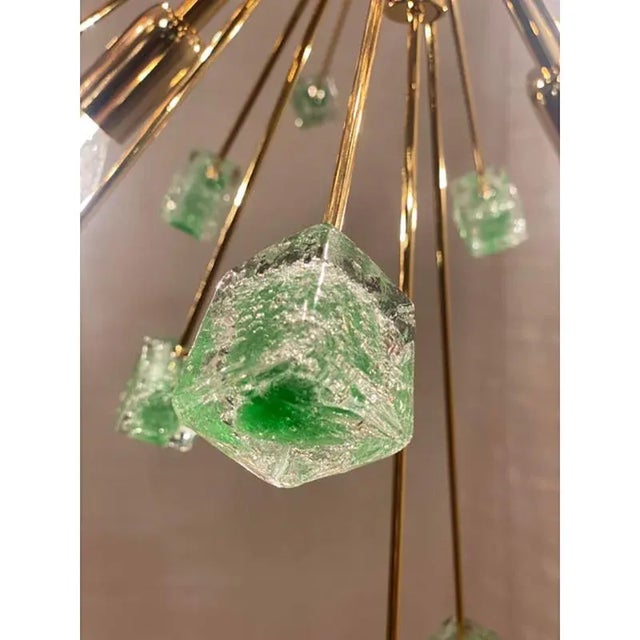 Glass Green Cubes Murano Glass Gold Sputnik Chandelier by Simoeng For Sale - Image 7 of 10