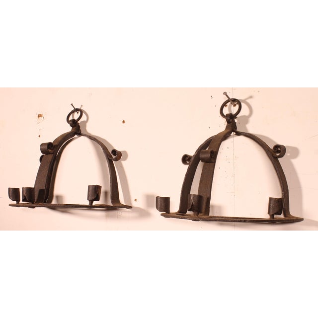 Medieval-Style Wrought Iron Wall Sconces, 1970s, Set of 2 For Sale - Image 4 of 8