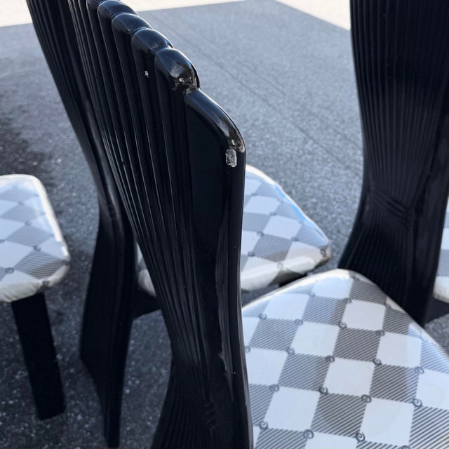 Art Deco Black Lacquered High Back Dining Chairs - Set of 5 For Sale - Image 12 of 12