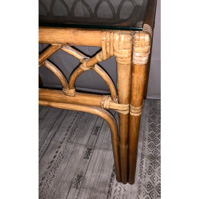 Pair Vintage 1970s California Organic Modern Cathedral Arch Rattan Side Tables For Sale - Image 11 of 12