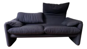 Vico Magistretti Navy / Black 2-Seater Loveseat Maralunga Sofa Cassina Italy 80s