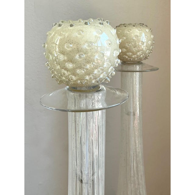 Vintage Monumental Murano Handblown Glass Bottles With Stoppers - Pair For Sale - Image 10 of 18