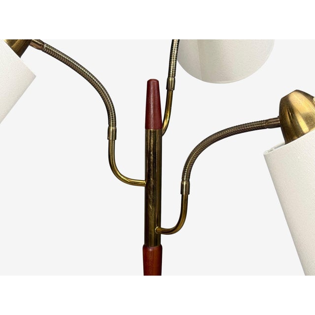 Wood Swedish Modern, Adjustable Floor Lamp, Teak, Brass, Fabric, Sweden, 1970s For Sale - Image 7 of 12