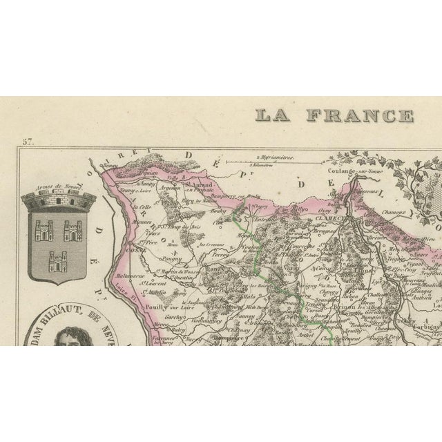 Black Antique Map of Nièvre by Vuillemin, France, 1850 For Sale - Image 8 of 9