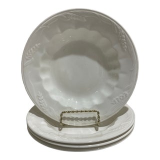Vintage English Ironstone Soup Pasta Bowls - Set of 4 - White Wheat Pattern For Sale