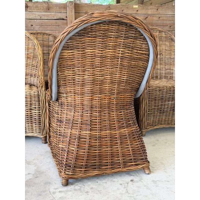 2000 - 2009 Set of 8 Organic Modern Rustic Coastal Braided Rattan Dining Chairs For Sale - Image 5 of 12