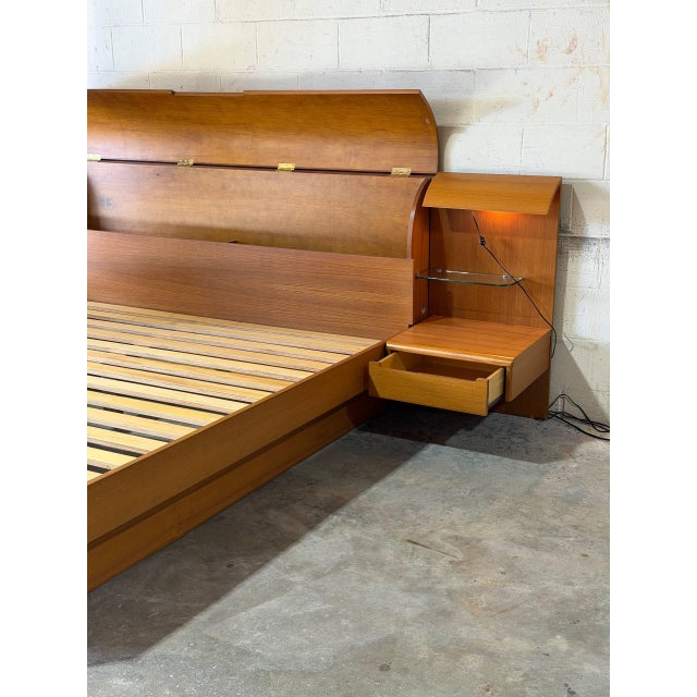1970s Teak King Platform Bed With Built-in Nightstands and Lights Danish Mid-Century Modern 1970s For Sale - Image 5 of 13