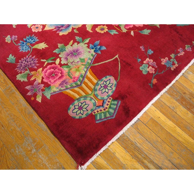 1930s Red Floral Modern Antique Chinese Art Deco Rug 8' 9" X 11' 6" Handknotted Wool Carpet For Sale In New York - Image 6 of 6