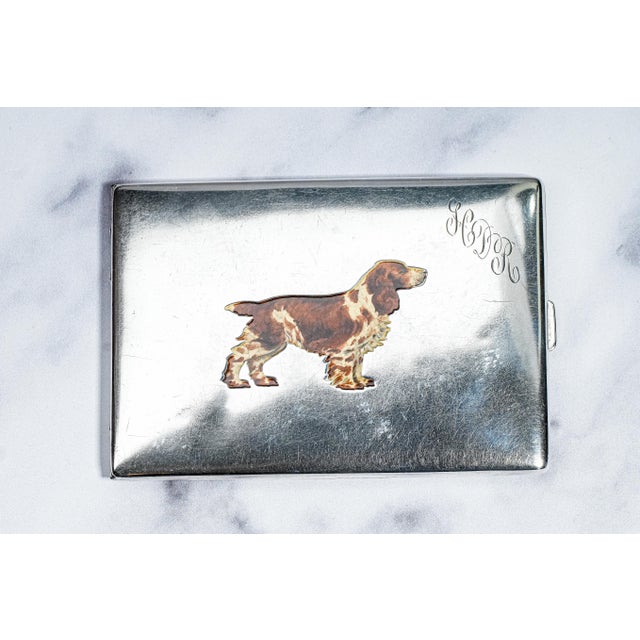 Art Deco Exquisite Thomae Co. Sterling Silver Springer Spaniel Dog Hand Painted Enamel Antique Art Deco Cigarette Card Case For Sale - Image 3 of 14