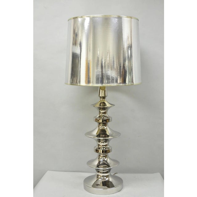 Vintage Italian Mid Century Modern Tall Sculptural Silver Ceramic Table Lamp For Sale - Image 18 of 18