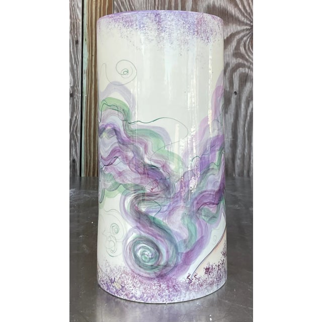 Ceramic Vintage 1980s Hand Painted Ceramic Vase For Sale - Image 7 of 7