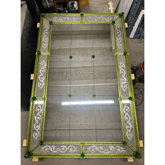 Contemporary Modern Green Venetian Mirror Hand-Carved Murano Glass For Sale - Image 6 of 7