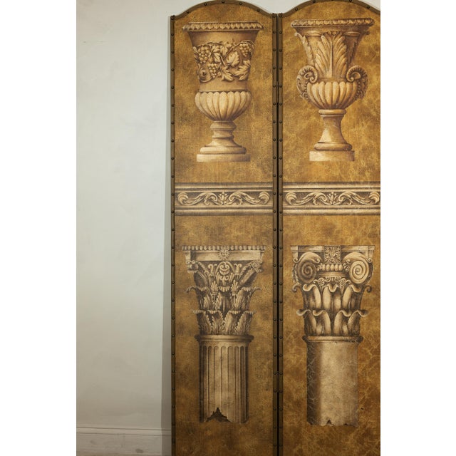 Neoclassical Style Folding Screen Room Divider with Architectural Motifs For Sale - Image 4 of 11