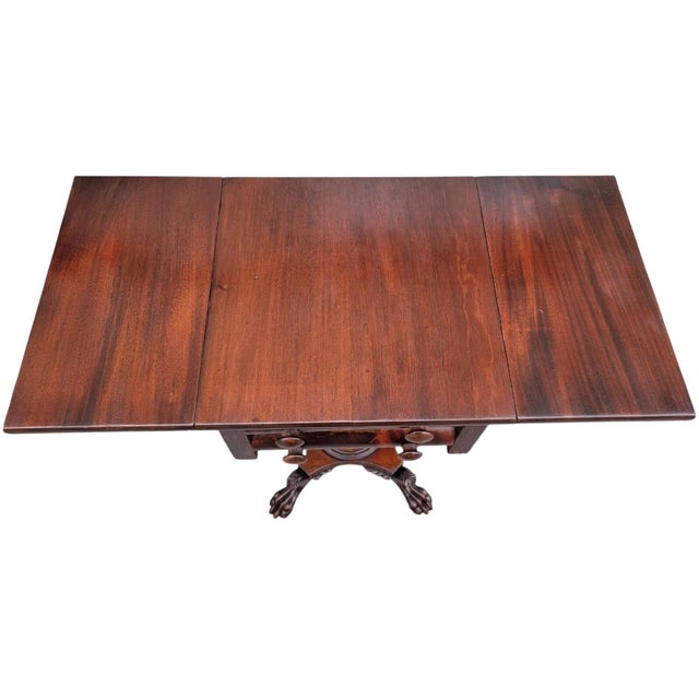 19th Century Mahogany Empire Drop Leaf End Table Hand Carved For Sale - Image 12 of 14