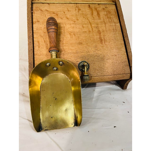 Brass Antique Bleached Walnut Coal Hood With Brass Handles and Brass Scoop For Sale - Image 8 of 9