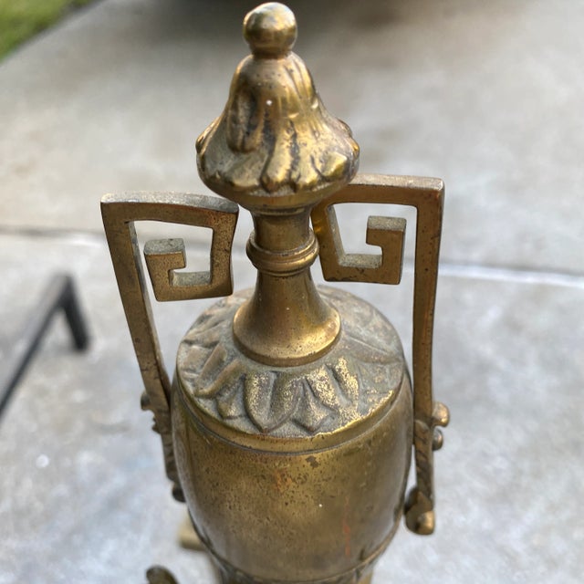 1930s 1930s Greek Key Brass Andirons - a Pair For Sale - Image 5 of 8