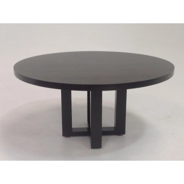 Modern Round Oak Dining Table With Washed Walnut Finish For Sale - Image 4 of 5