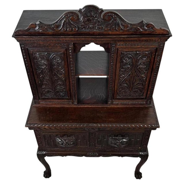 19th Century English Carved Oak Cabinet For Sale - Image 3 of 13
