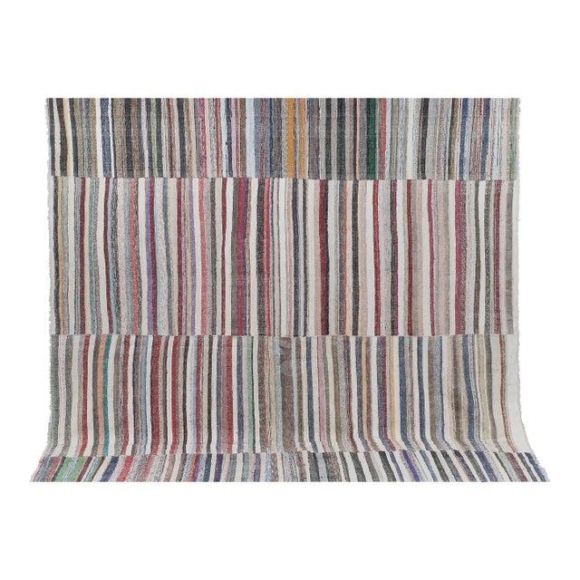 1960s Vintage Striped Turkish Flat-Weave Kilim Rag 13'1'' X 13'2'' For Sale