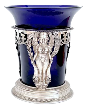 18th Century Silver & Cobalt Glass Vase, French 1st Republic, Paris 1798