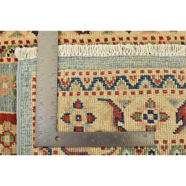 Kazak Rug 4′ X 5’11” Blue Wool Tribal Hand-Knotted Oriental Carpet For Sale - Image 12 of 12