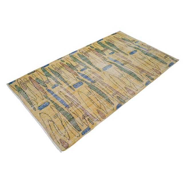 1970s 1970s Vintage Zeki Müren Rug With a Modern Design - Hand Knotted Turkish Art Deco Rug 3′8″ × 6′14″ For Sale - Image 5 of 12