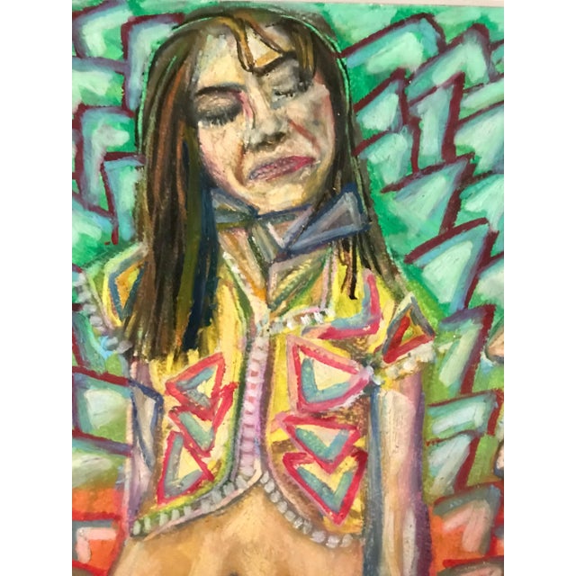 Figurative Vintage Modernist Pastel Drawing of Hippie Bohemian Couple For Sale - Image 3 of 7