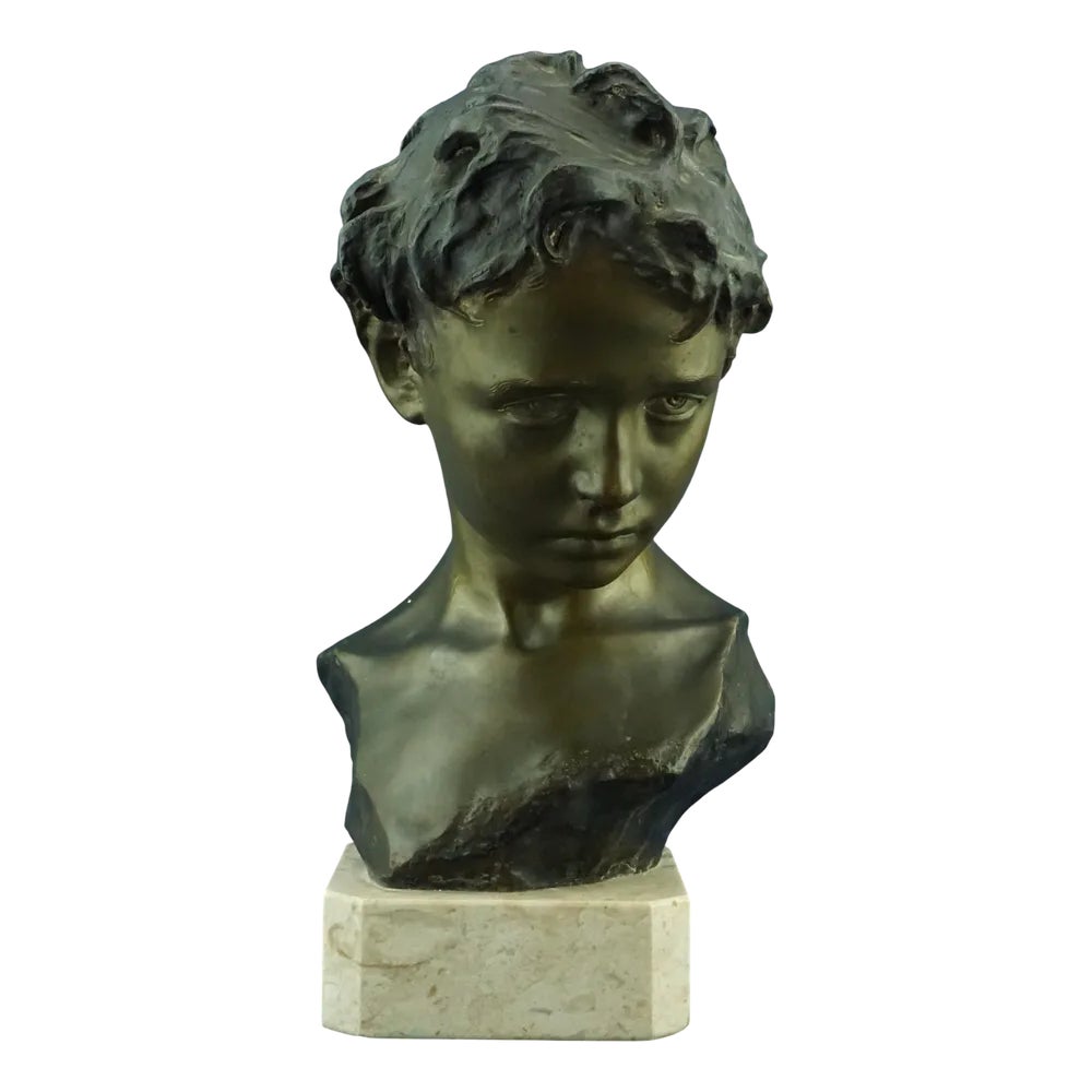 Francesco Parente, Large Art Nouveau Il Broncio Bust Depicting a ...