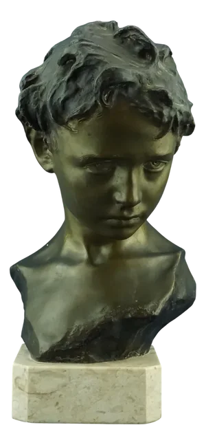Francesco Parente, Large Art Nouveau Il Broncio Bust Depicting a Sulking Child, Early 1900s, Bronze