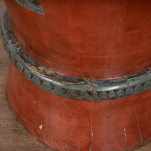 Original Red Painted Swedish Kubbestol Carved Log Chair For Sale - Image 10 of 12