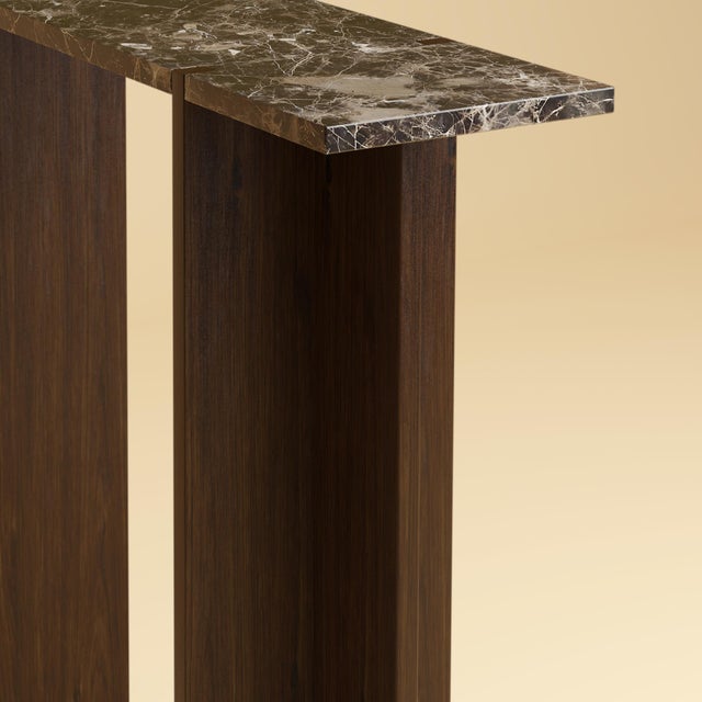 Contemporary Emperador Dark Marble and Smoked Oak Console Table by Lebanto For Sale - Image 3 of 5