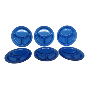 Le Smith Cobalt Blue Glass Divided 3 Sections 6 Grill Dinner Plates 4217b