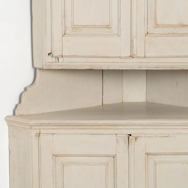 Antique White Painted Corner Cabinet Cupboard, Sweden Circa 1840-60 For Sale - Image 6 of 9