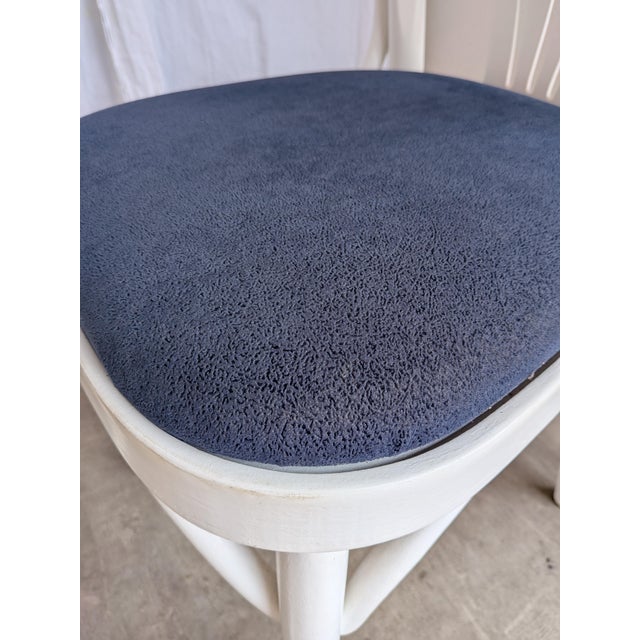 Vintage White Bentwood Dining Chairs with Blue Fabric Seats, 1970s, Set of 4 For Sale - Image 9 of 18